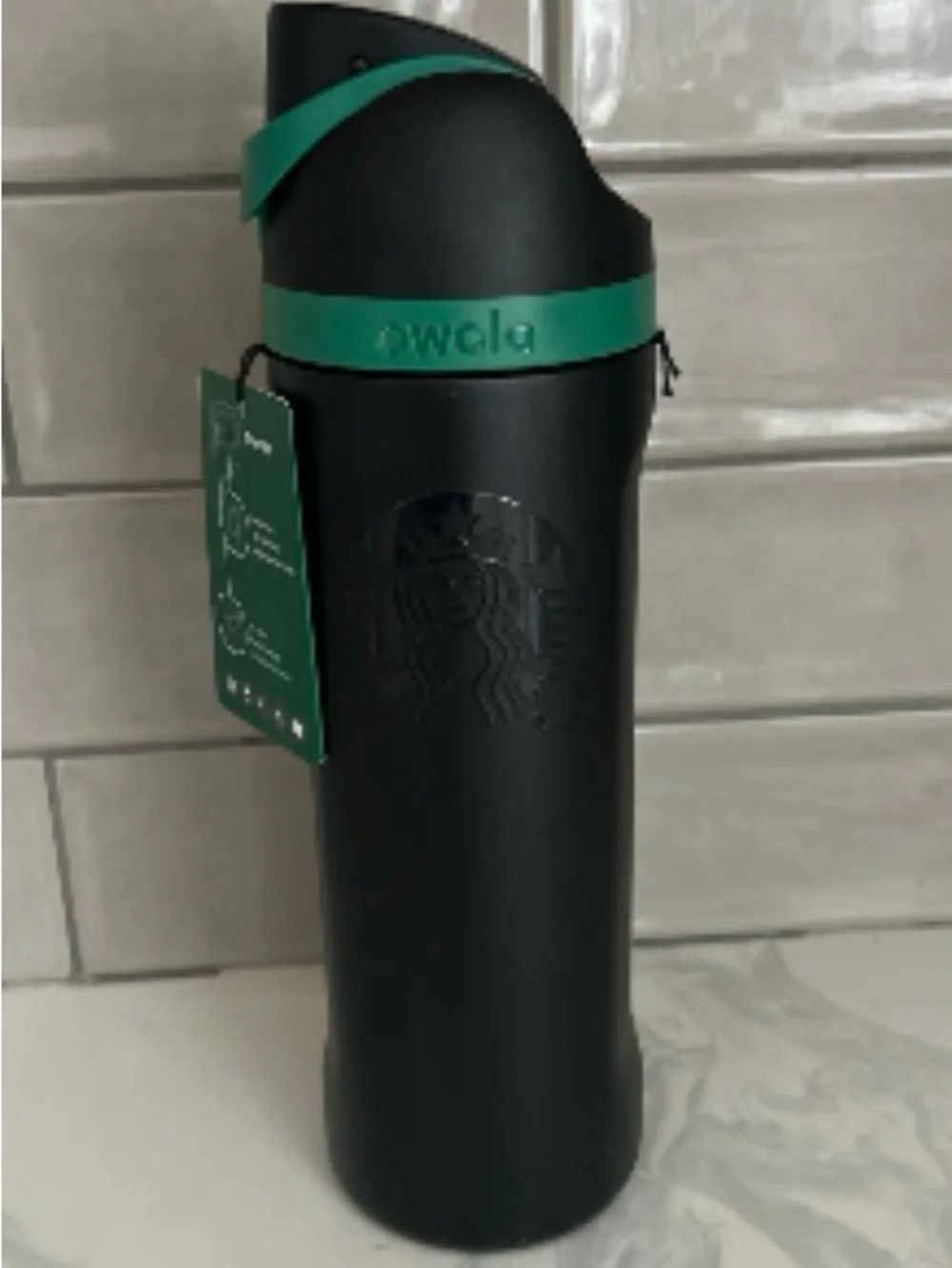 Starbucks Matte Black Travel Bottle with Green Grip